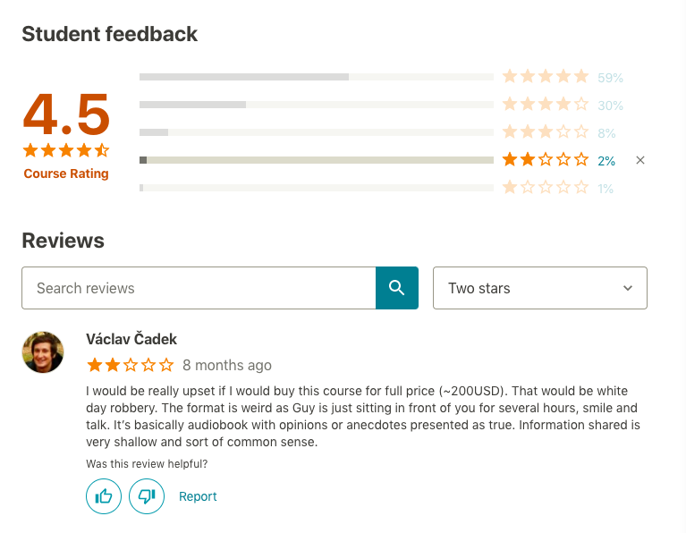 Honest customer reviews of an online learning platform