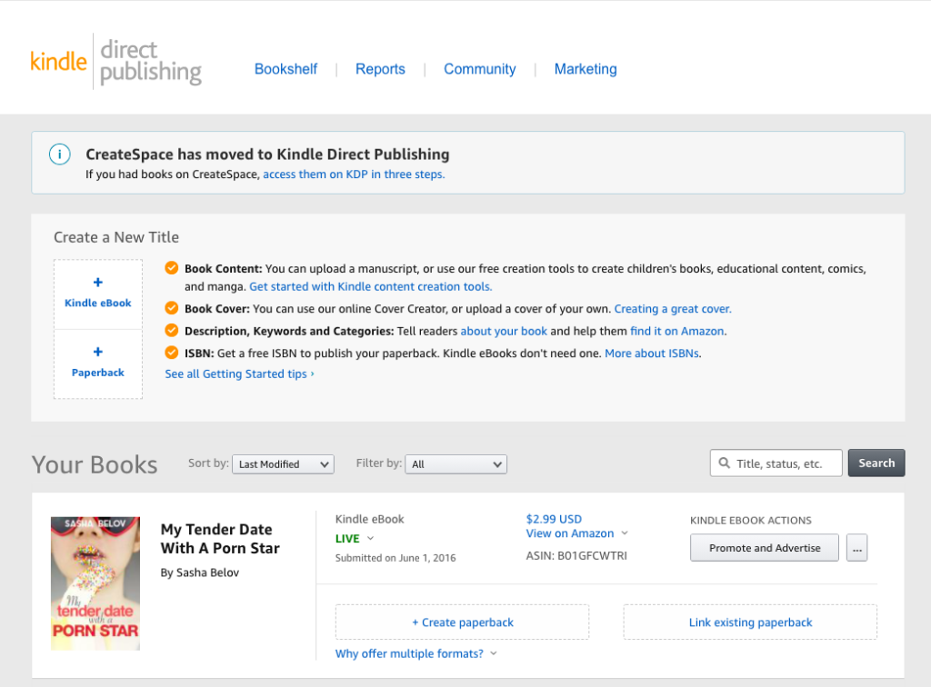 Amazon Kindle Direct Publishing screenshot for selling erotica books online