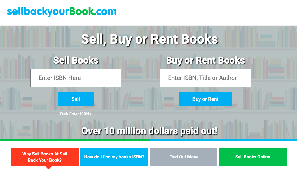Sell Your Book Back homepage, a great resource if you need money desperately or urgently