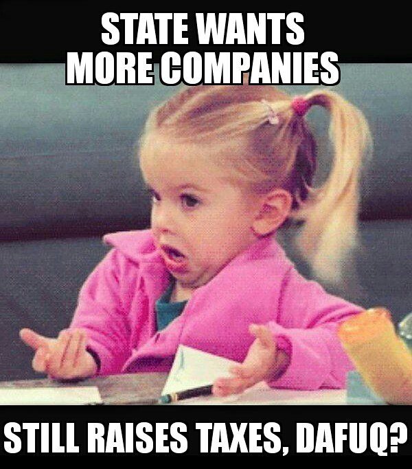 spicy meme with a little girl making crazy face because taxes are too high