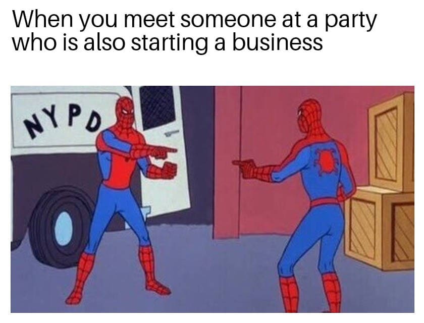 spiderman meme about meeting startup founders