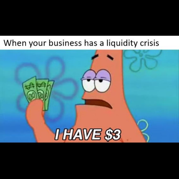 funny meme with patrick from spongebob about having no profits