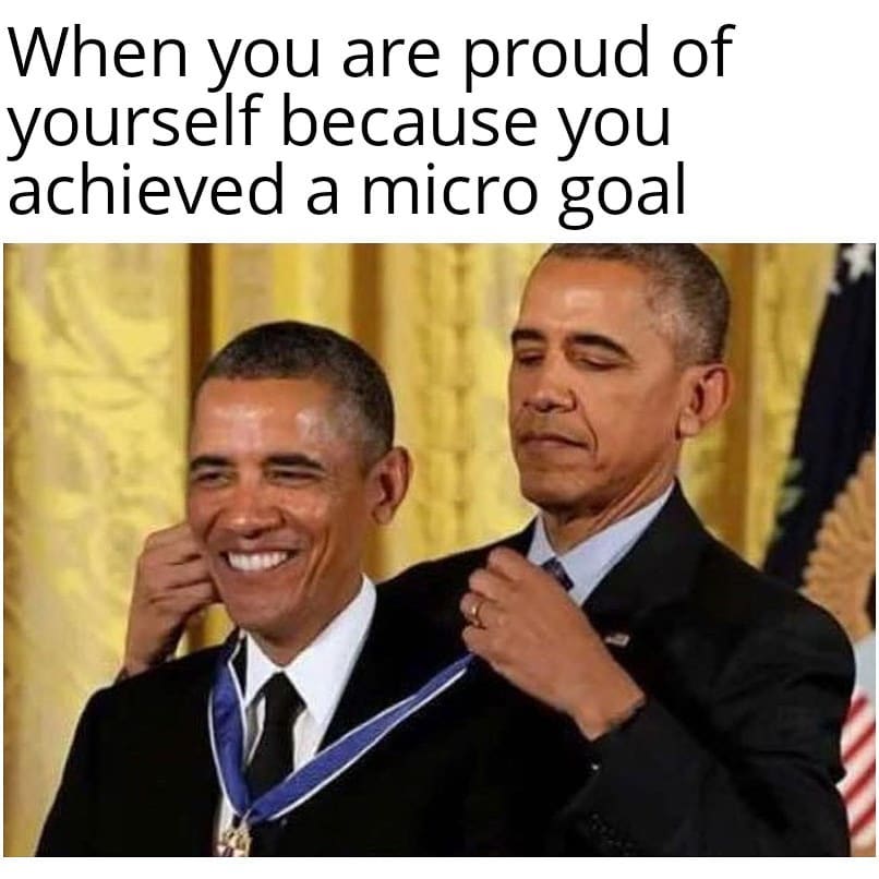 meme where obama puts a medal on himself for achieving a business goal